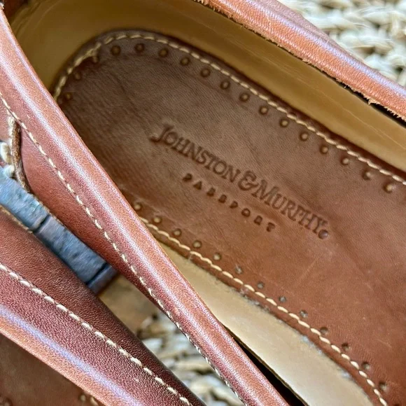 Johnston and Murphy Mens Brown Leather Woven Loafers with Tassels - Picture 3 of 8